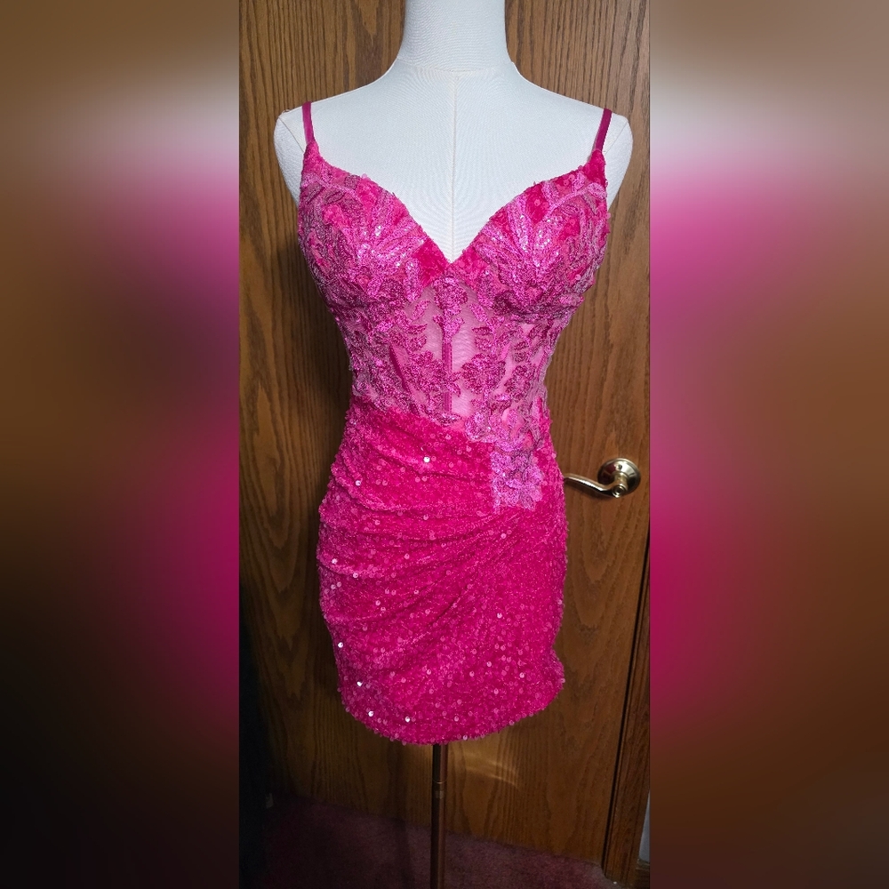 Elegant Pink Lace Mini Dress